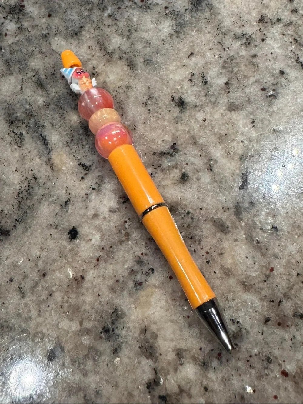 Hand Crafted Orange Beaded Character Pen with Playful Topper